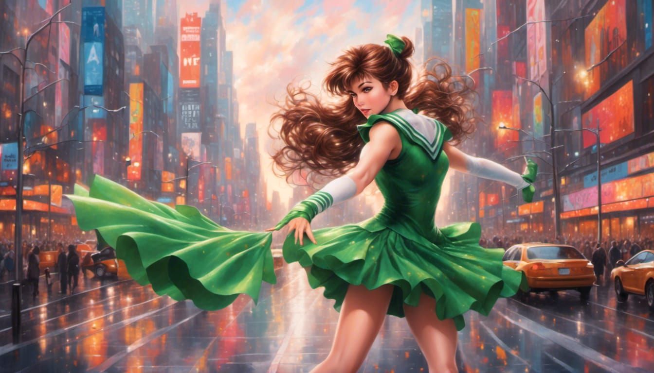Sailor Jupiter Spinning in New York, Anime Style