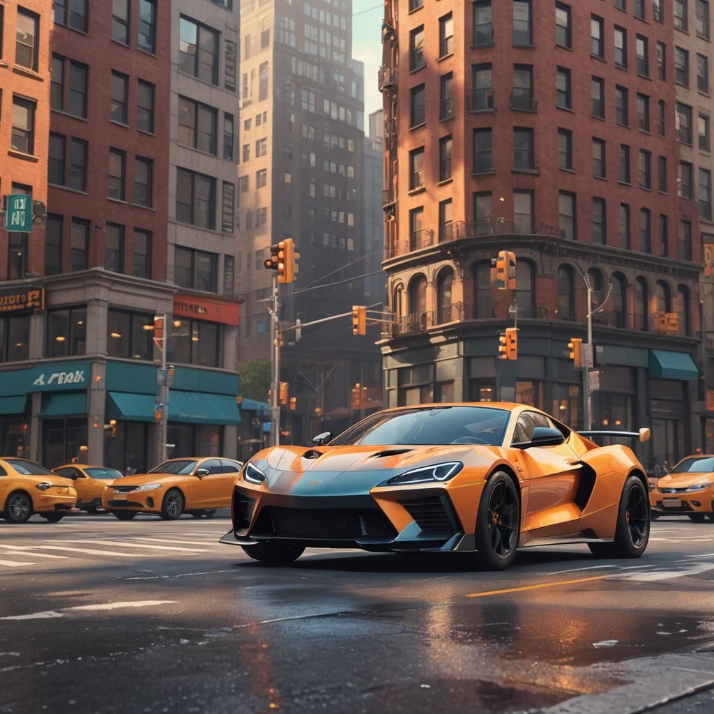 Sports Car in Manhattan: 3D Digital Art