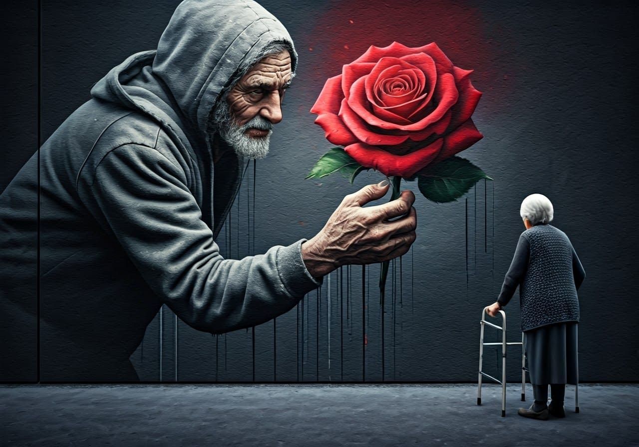 Hyperrealistic Street Art Mural: Hope and Serenity