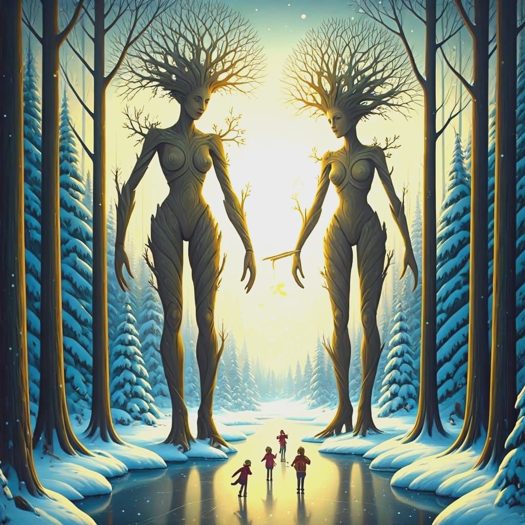 Ethereal Tree Goddesses Guard Winter Wonderland