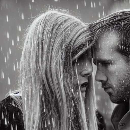 Intense Emotional Portrait of Couple in Dramatic Rain