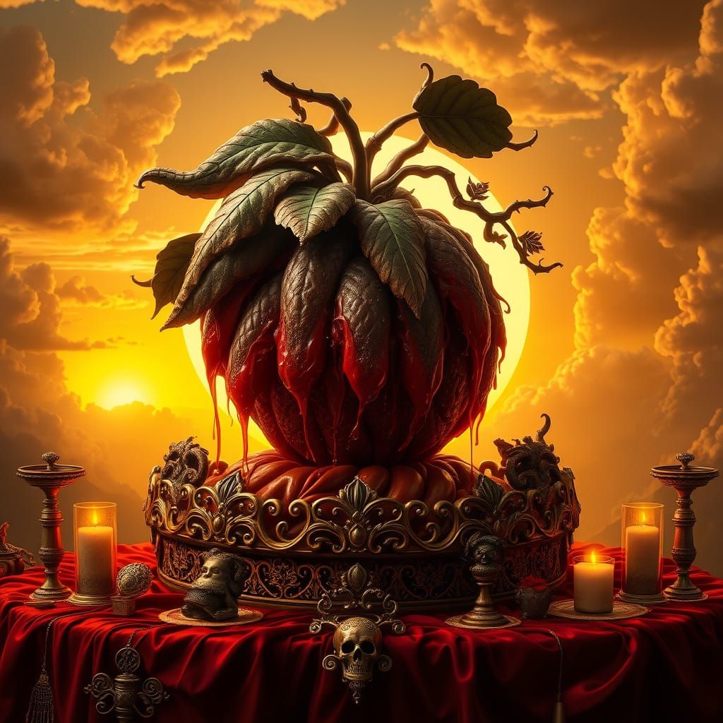 Surrealistic Still Life of Forbidden Fruit in Futuristic Sty...