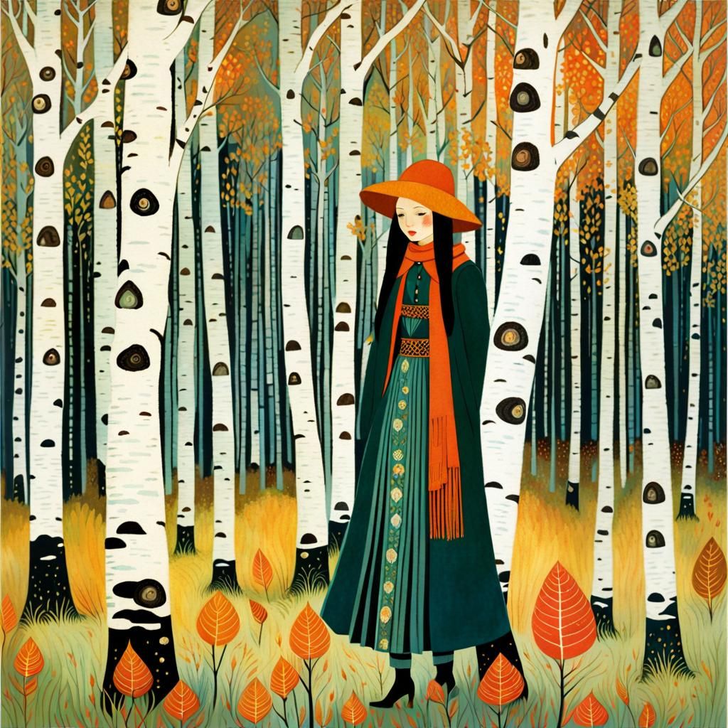 Girl in Birch Forest Inspired by Nielsen and Ngai