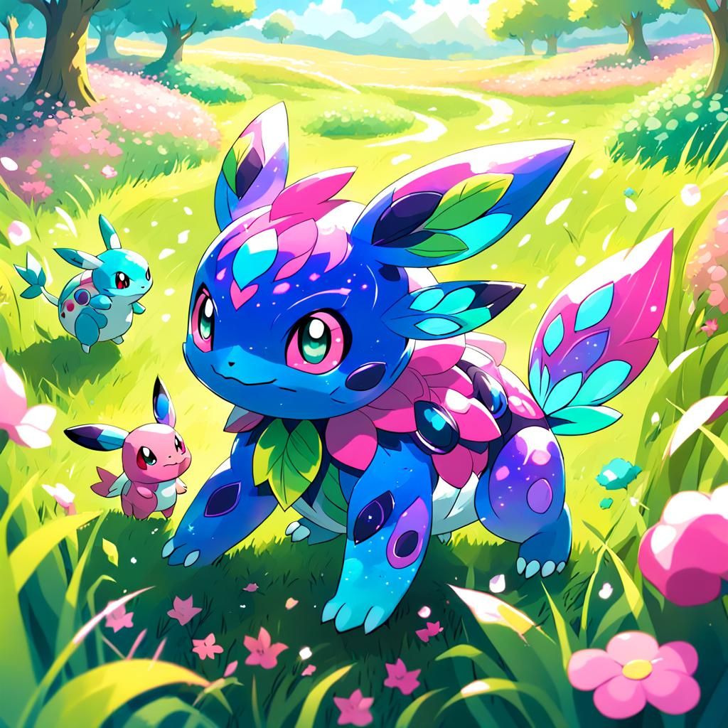 Whimsical Flarivy and Trainer in Sunny Meadow