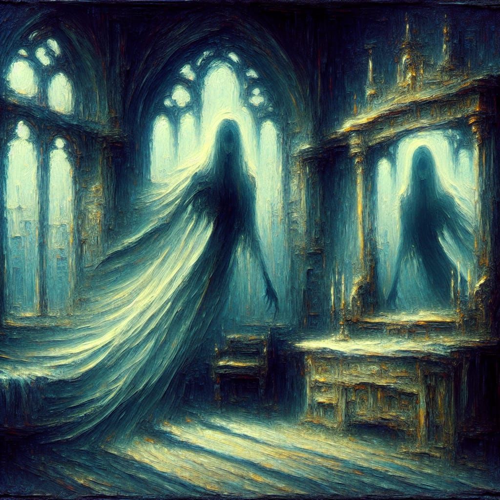 Eerie Shadow Emerging from Antique Mirror