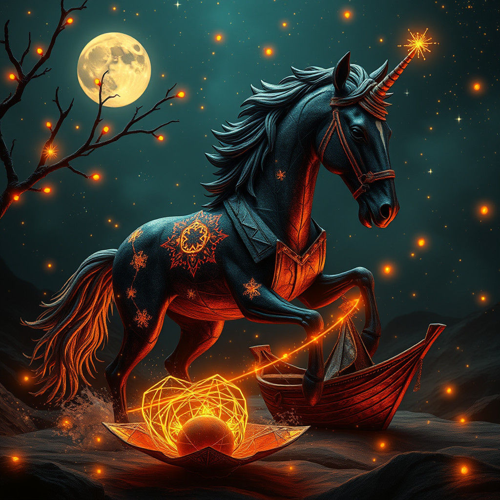 Hyperrealistic Christmas Horse in Klimt-Inspired Synthwave S...