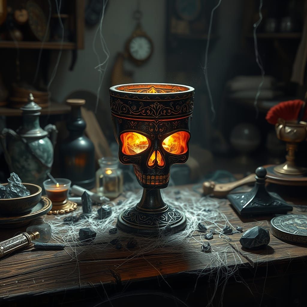 Cursed Skull Goblet with Dark Energy Aura