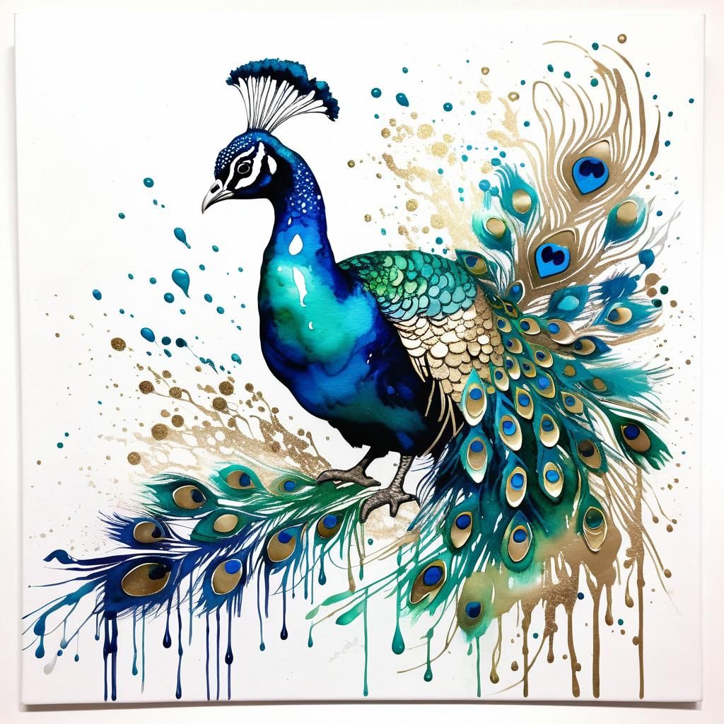 Vibrant Watercolor Peacock with Shimmering Accents