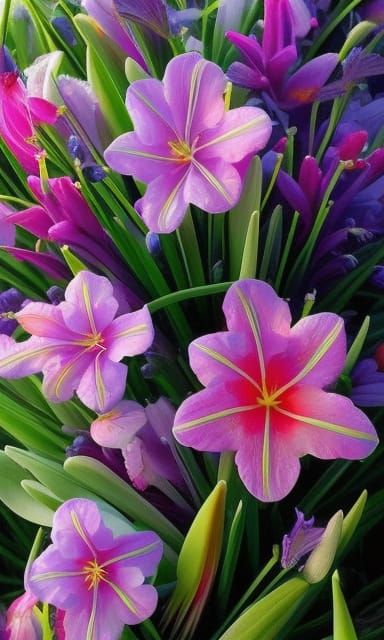 Lush Lily Flowers in Hyperrealistic Fantasy Garden