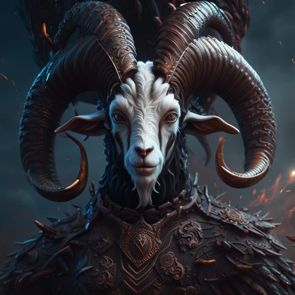 Goat-Horned Humanoid Figure in a Tornado