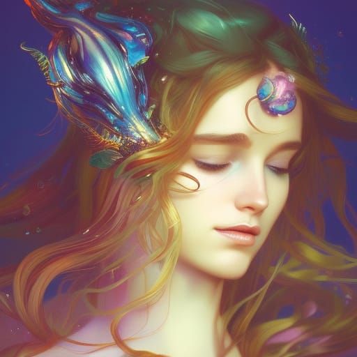 Mermaid Queen Portrait in Hyperdetailed Kingdom