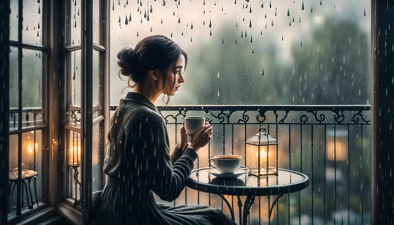 Cozy Balcony Scene in Impressionistic Style