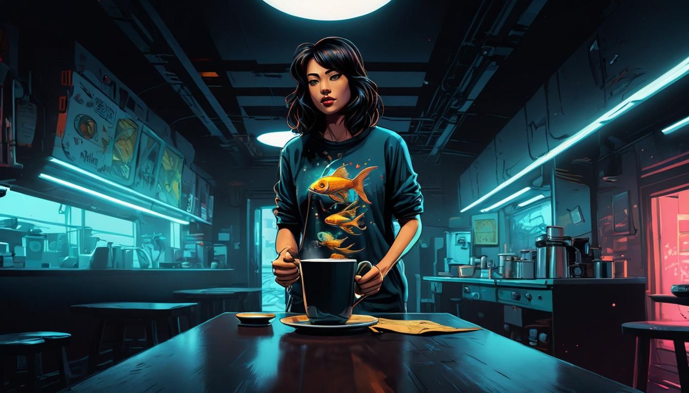 Goldfish in Coffee Cup: Retro Comic Book Art