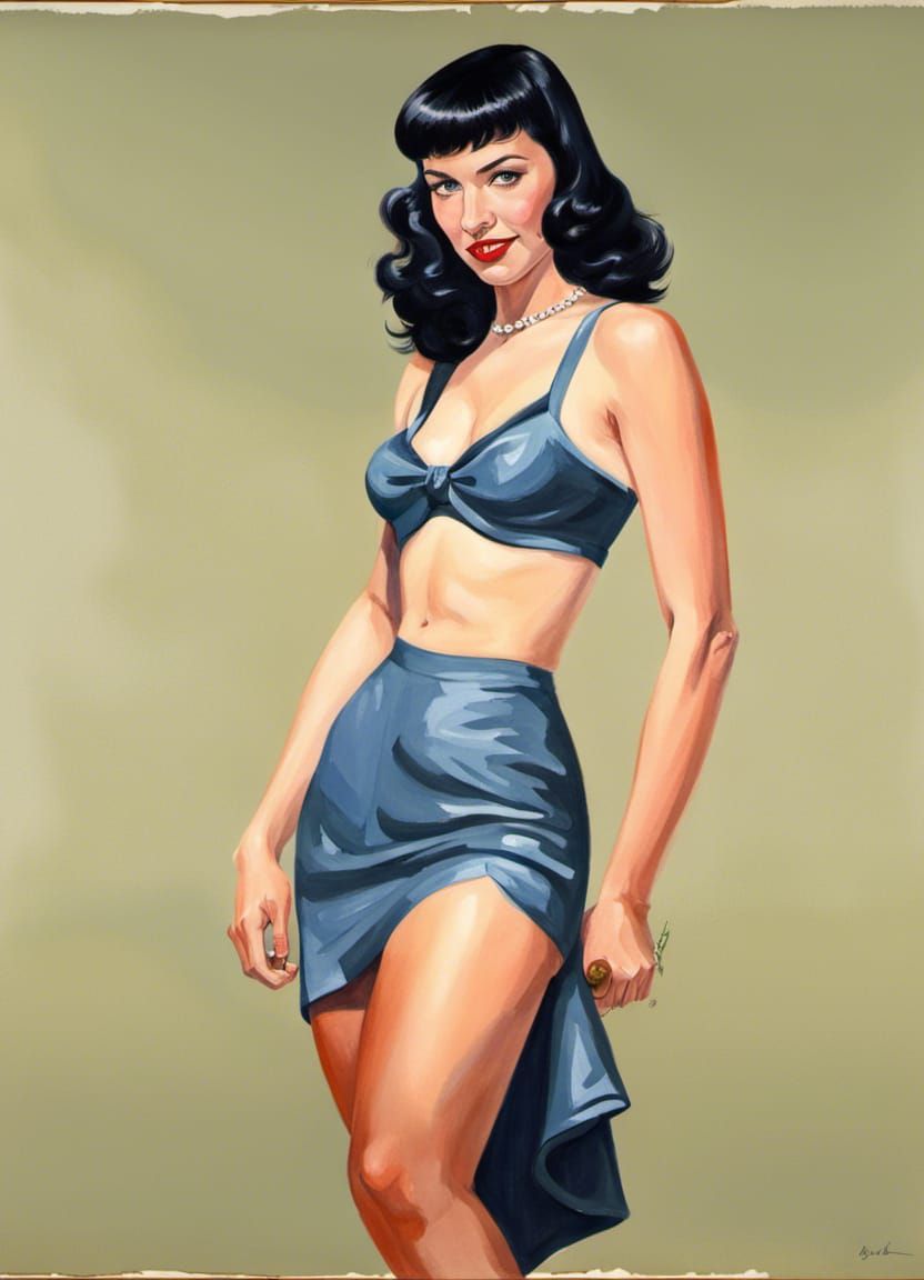 Gouache Portrait in Vintage Pin-Up Style