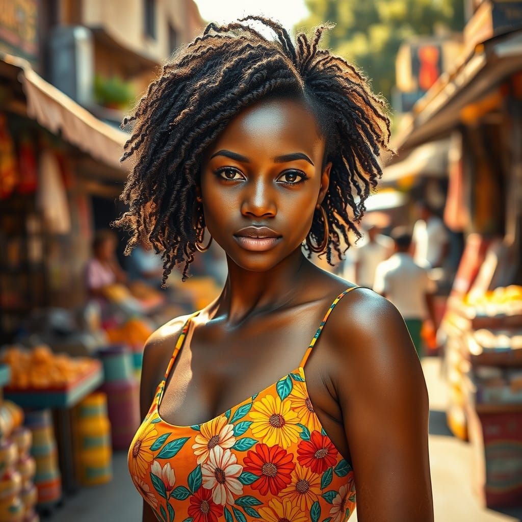 Nairobi Woman in Sundress: Impressionistic Urban Portrait