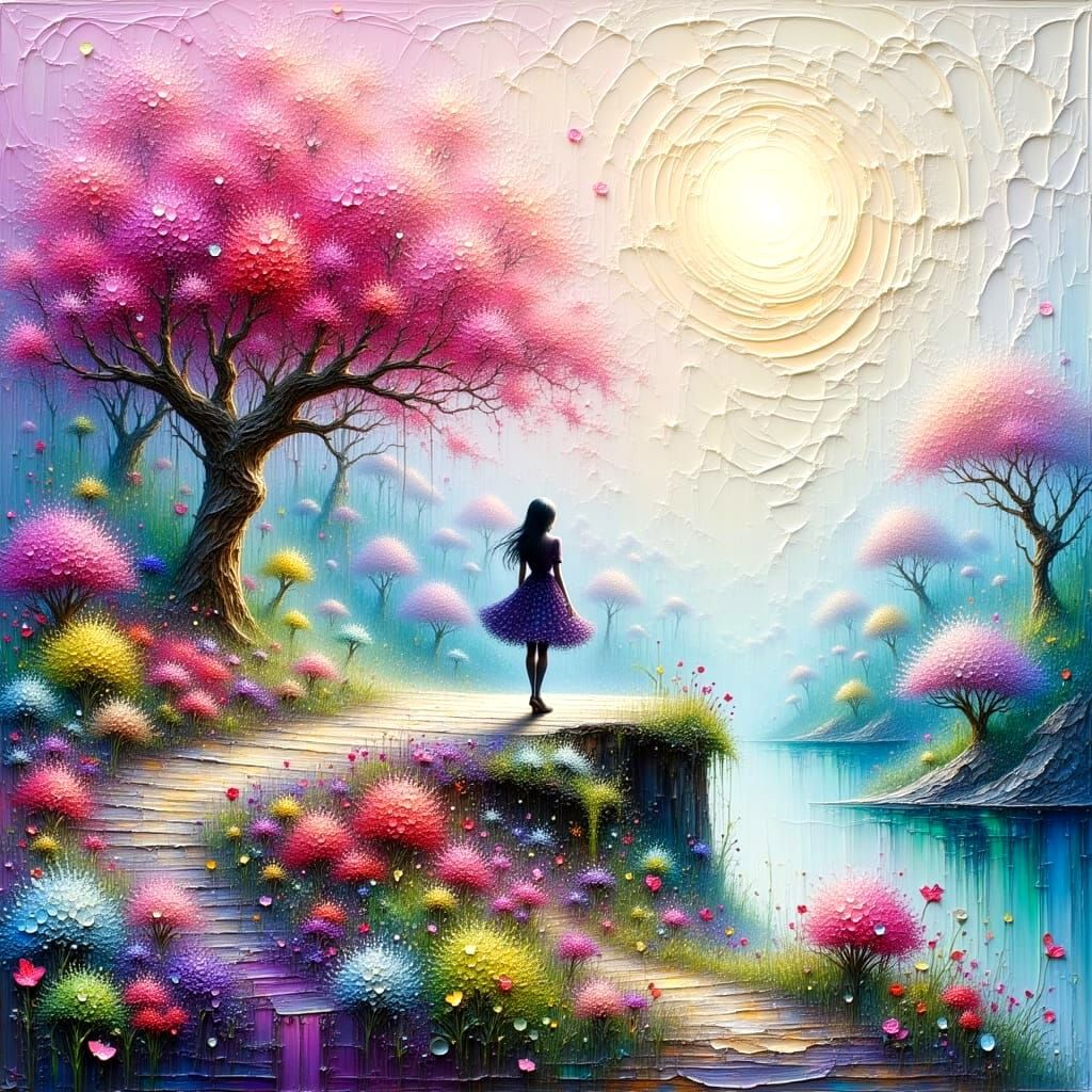 Dreamy Garden Oasis in Impasto Oil Painting