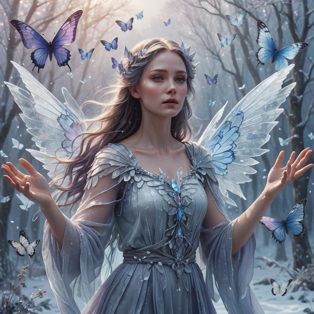 Angelic Woman Holding Ice in Fantasy Artwork
