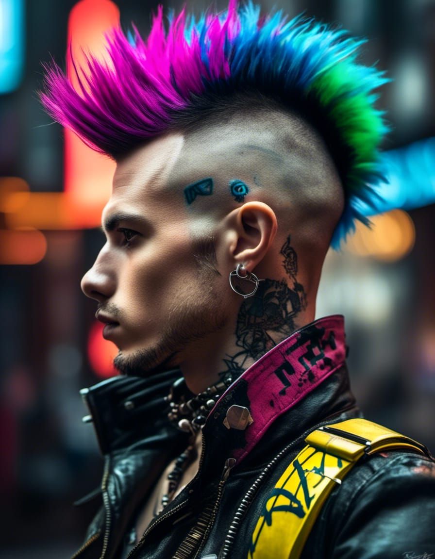 Cyberpunk Ferret with Graffiti Mohawk