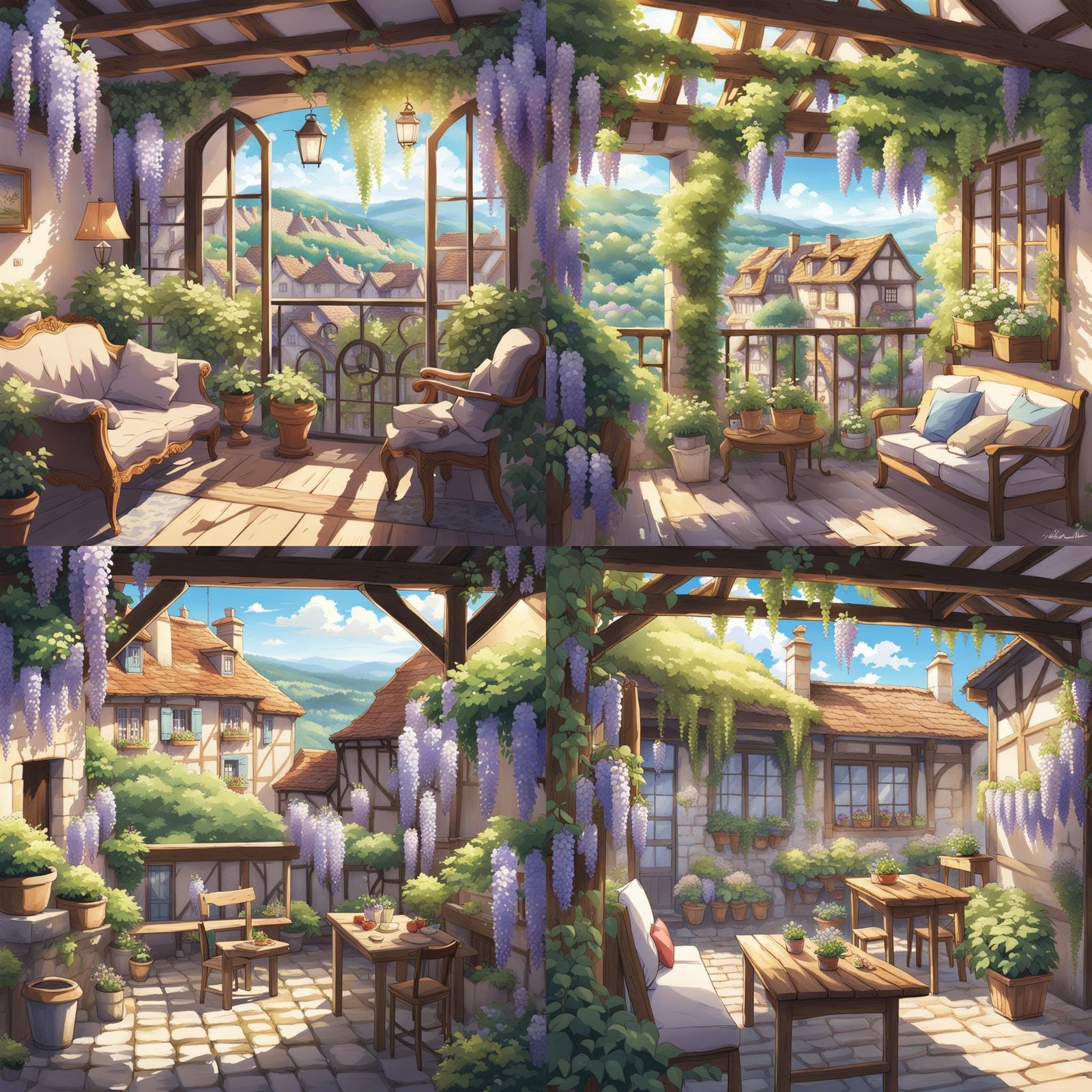 French Living Room with Wisteria, in Anime Style