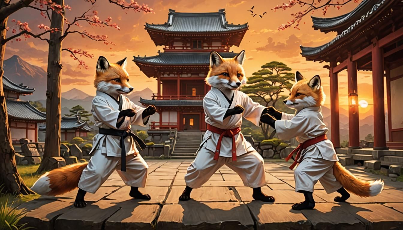 Old Master Fox Teaches Young Apprentice Karate