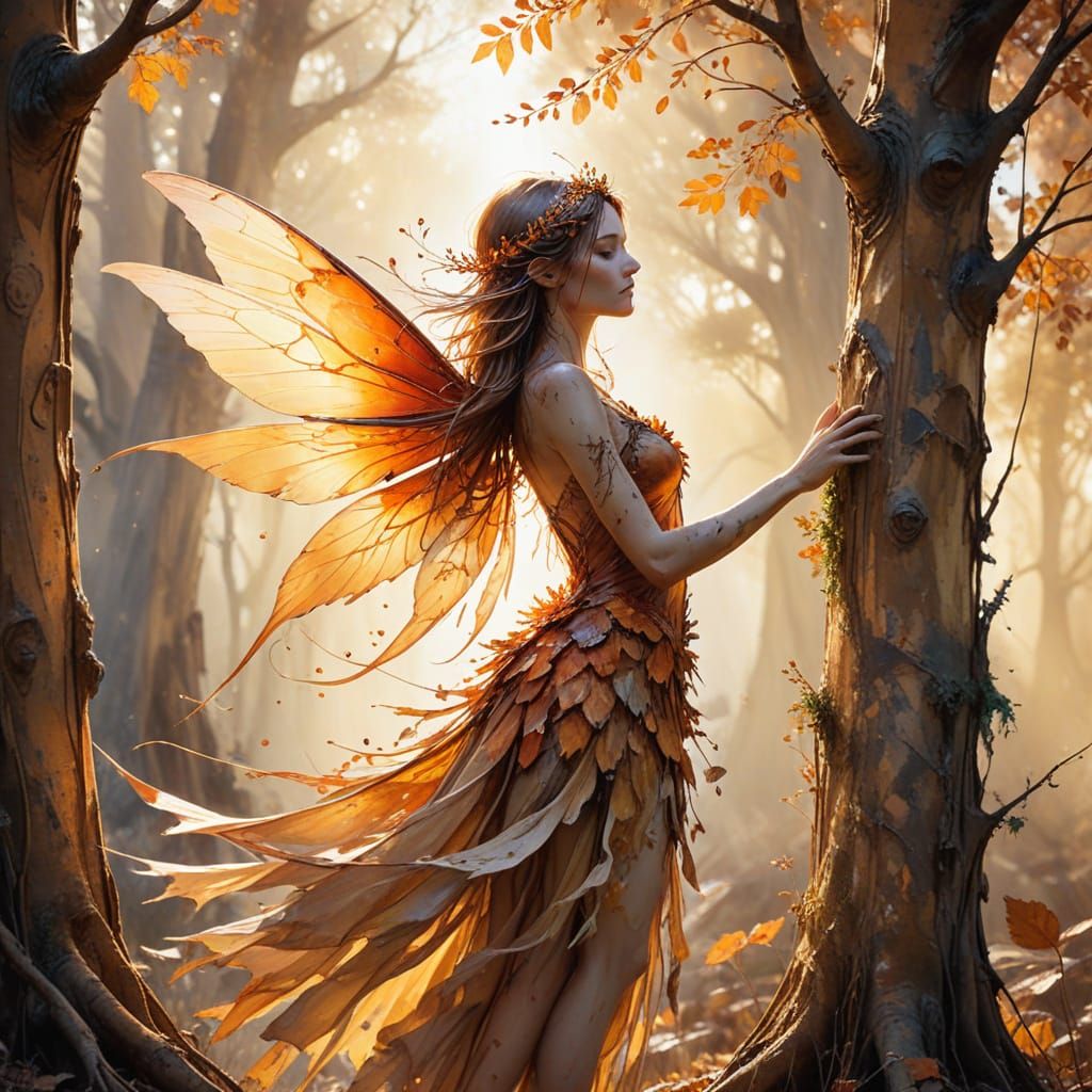 Watercolor Fairy Amidst Golden Hour Sunlight