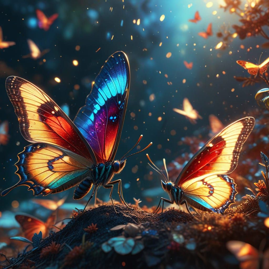 Iridescent Butterflies and Moths in Digital Art