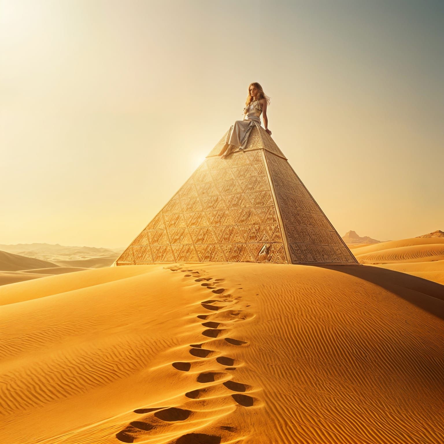 Hyperrealistic Desert Pyramid Scene with Intricately Engrave...