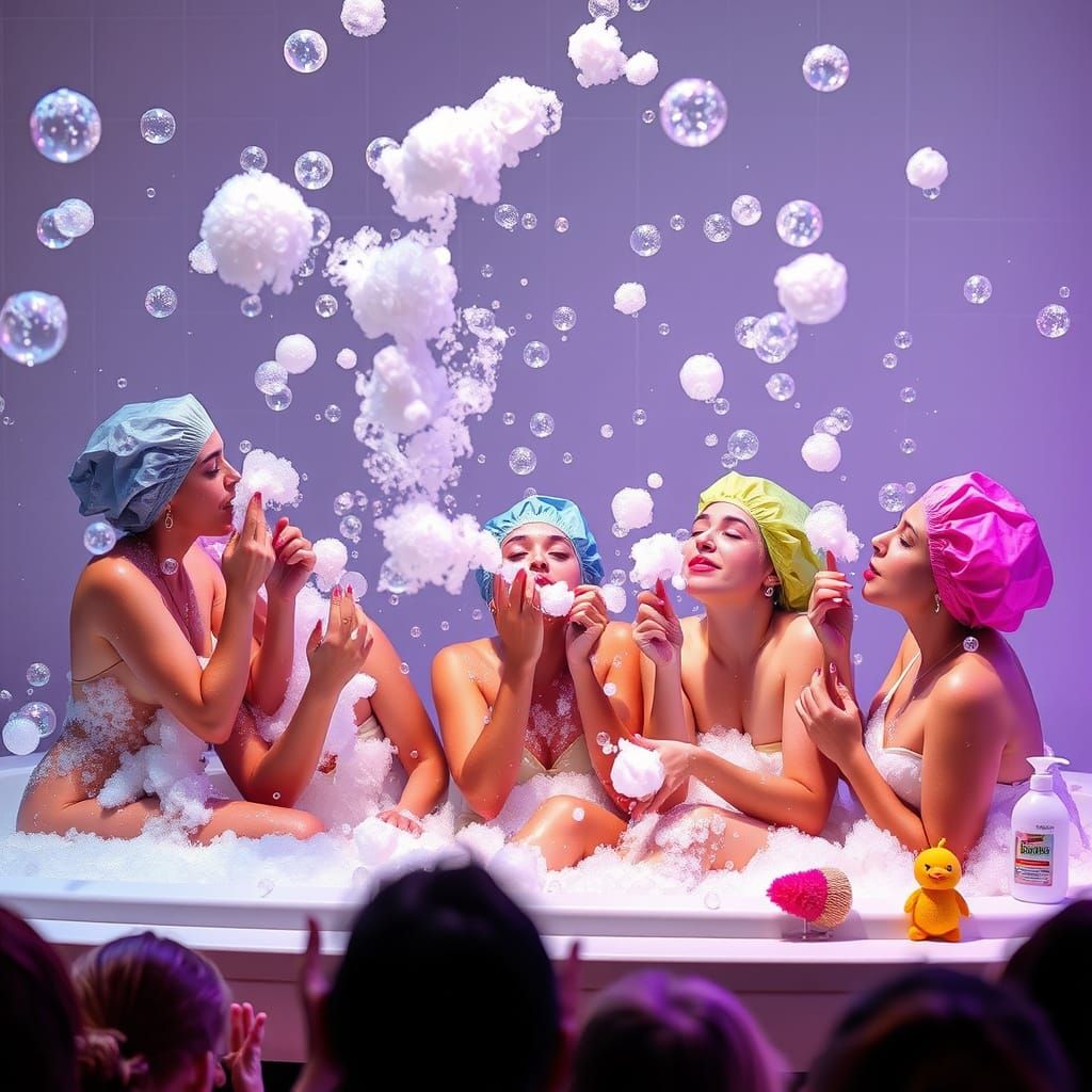Whimsical Bubble Party with Colorful Bath Caps