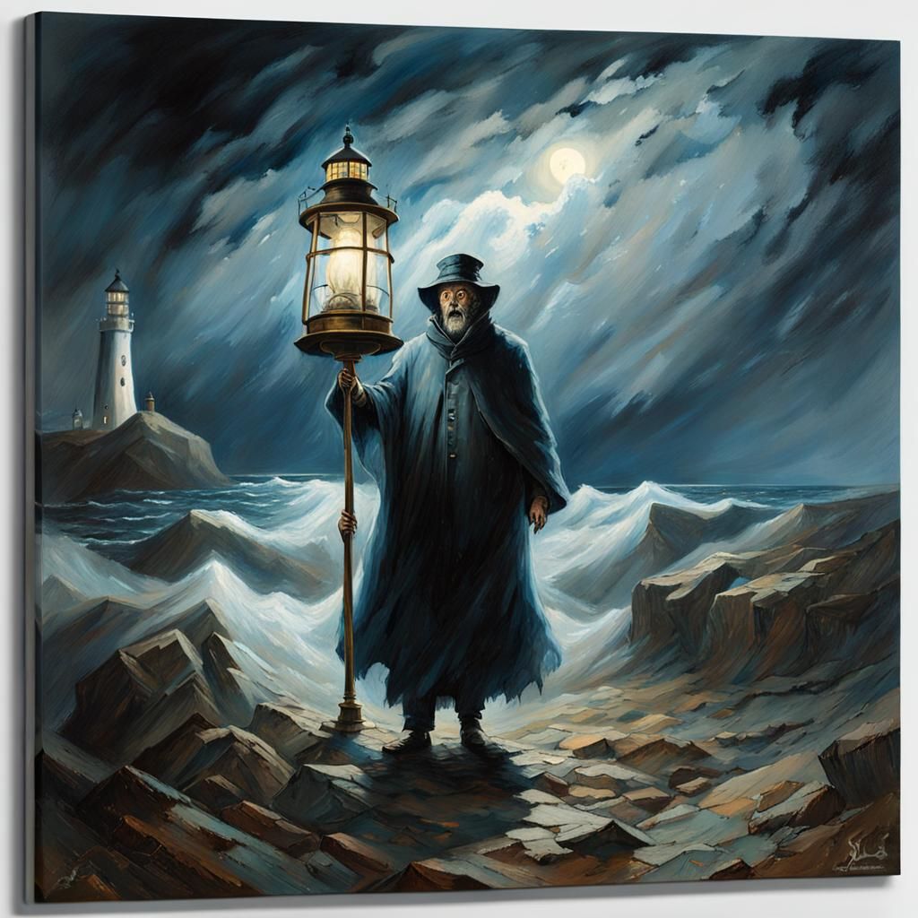 Eerie Ghost of Lighthouse Keeper in Impressionistic Style