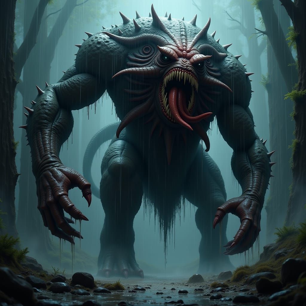 <lora:flux-artsy:1.0> An absolutely terrifying monster