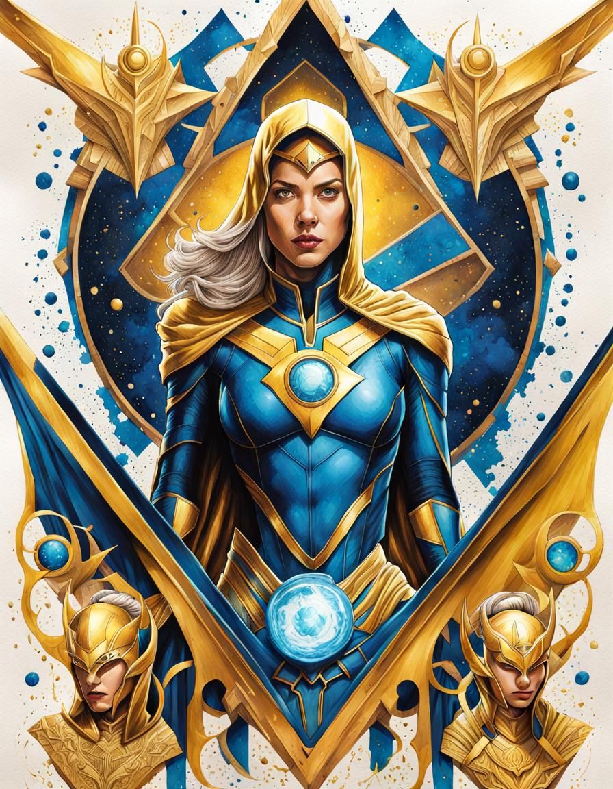 Detailed Sketch of Female Dr. Fate with Geometric Art