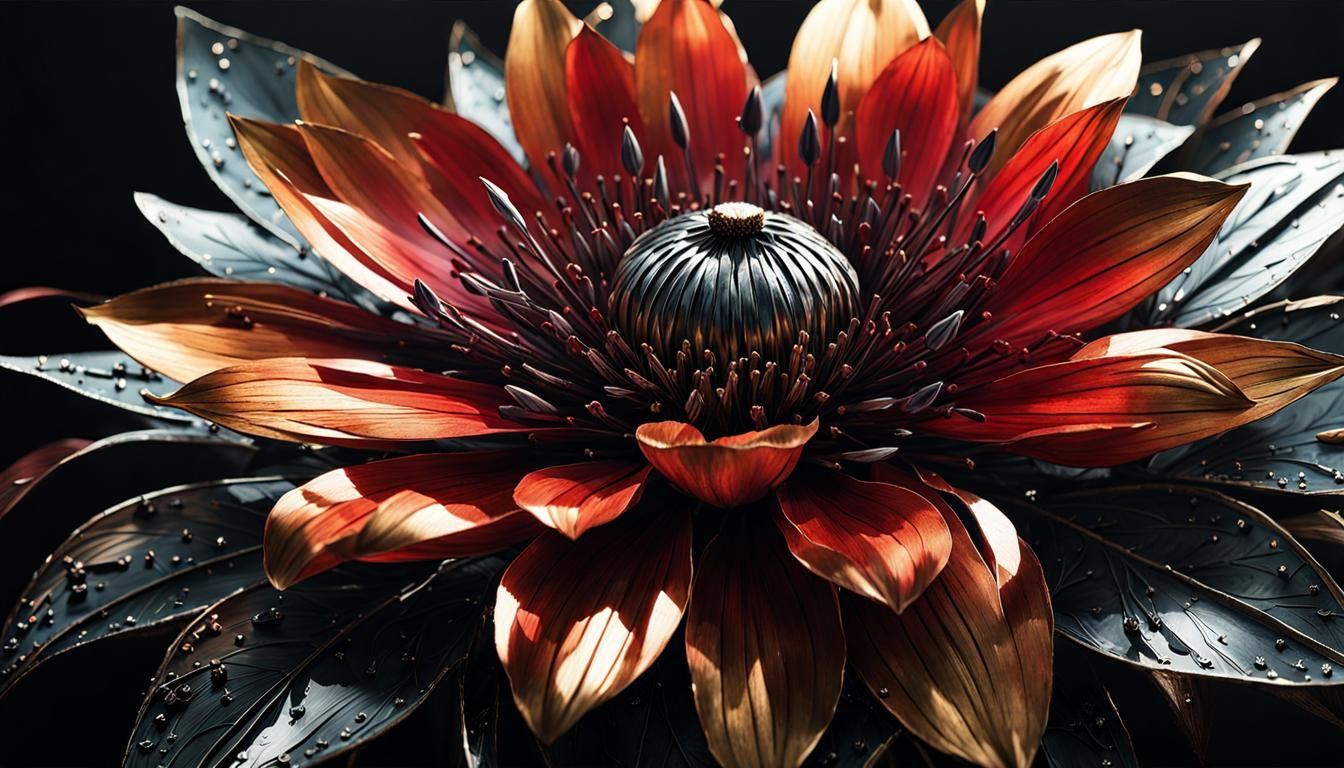 Hyperrealistic Metal Sunflowers in Watercolour Style