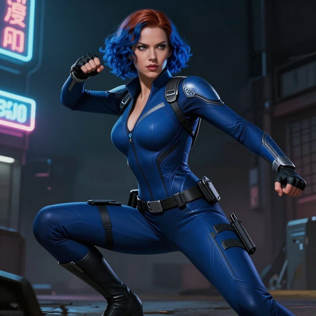 Blue Widow in Dynamic Combat Pose