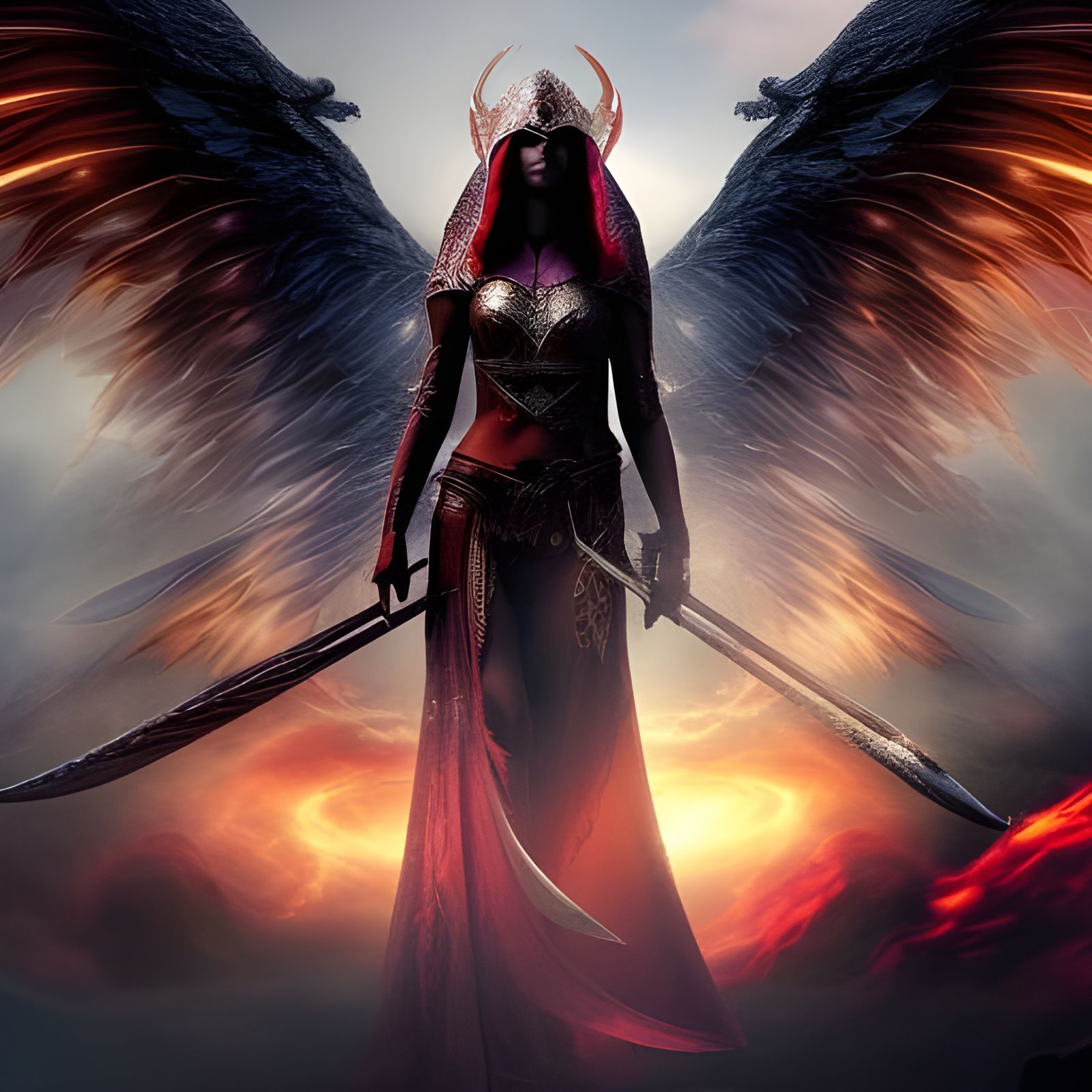 Dragon-Winged Angelic Priestess in a Digital Matte Painting