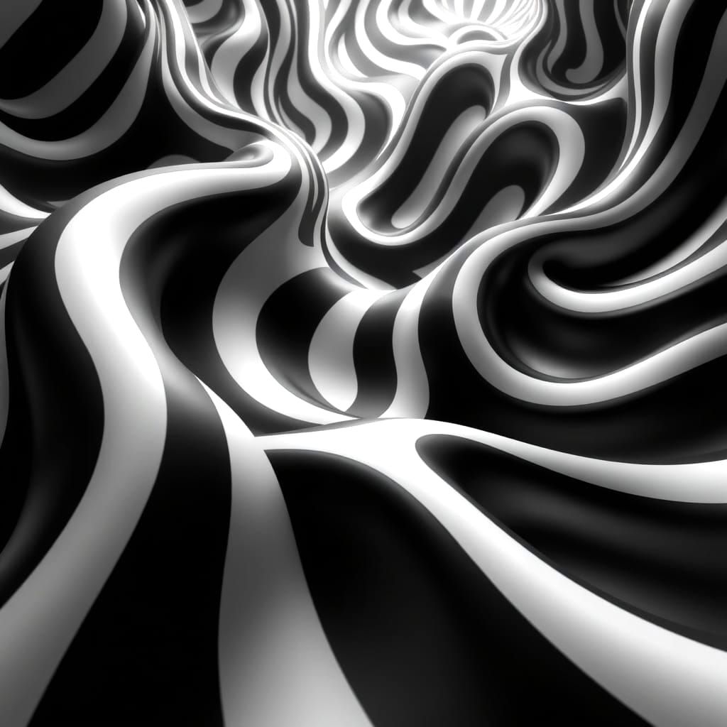Surreal Wave Pattern in Black and White