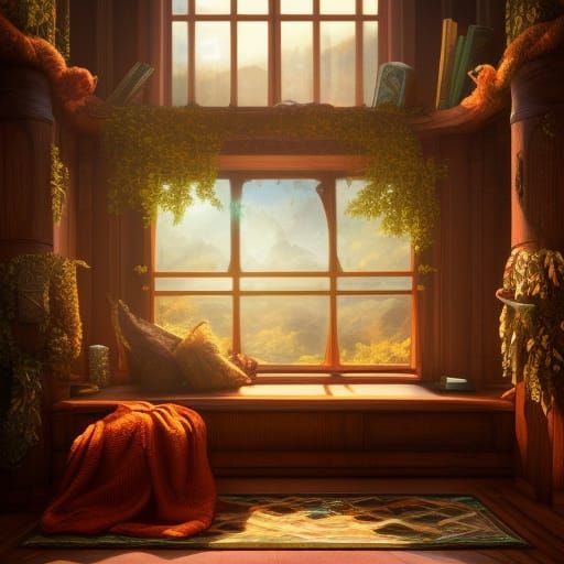 Fantastical Cozy Reading Nook in Detailed Matte Painting