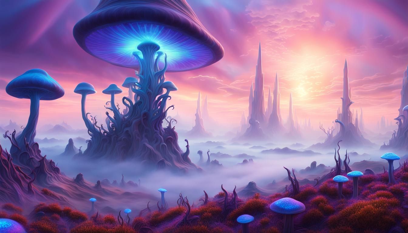 Hyperrealistic Alien Landscape with Crystal Spires