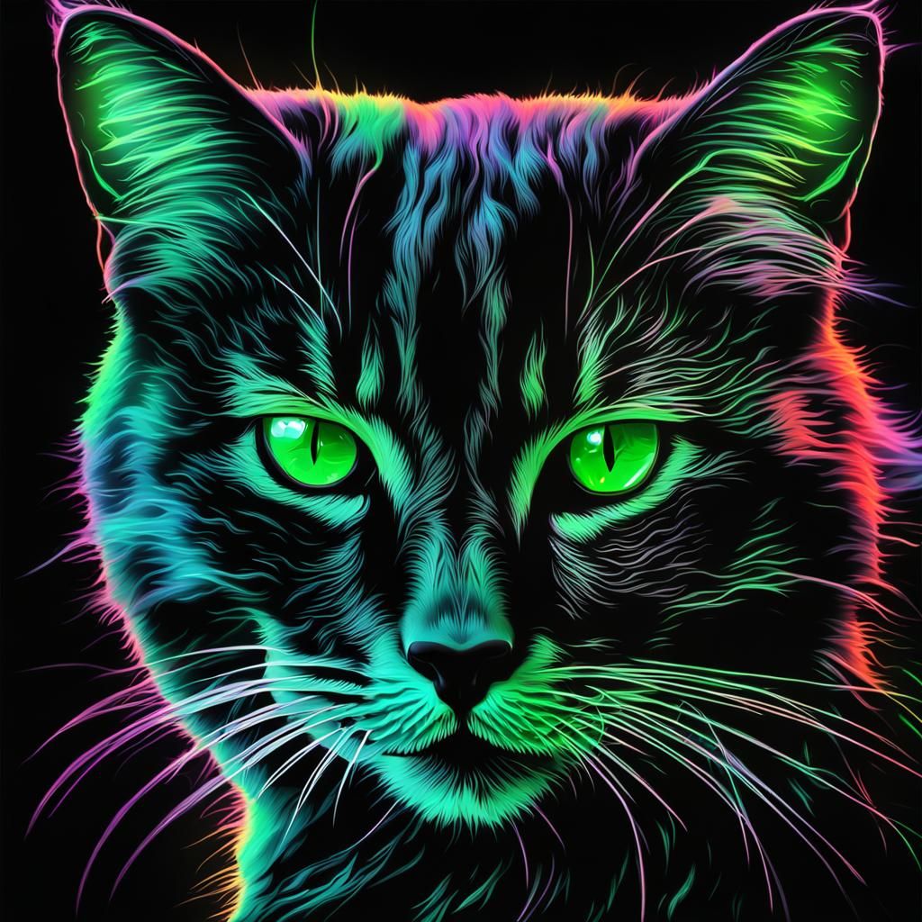 A cat, liquid plasma smoke neon, emerald green color