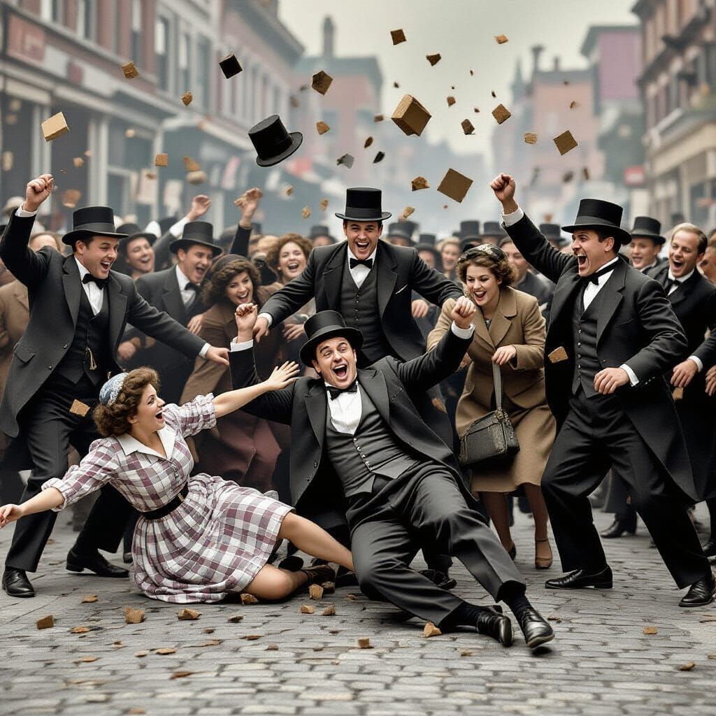 Slapstick Comedy Chaos: Joyful Mayhem in Vintage Film Style