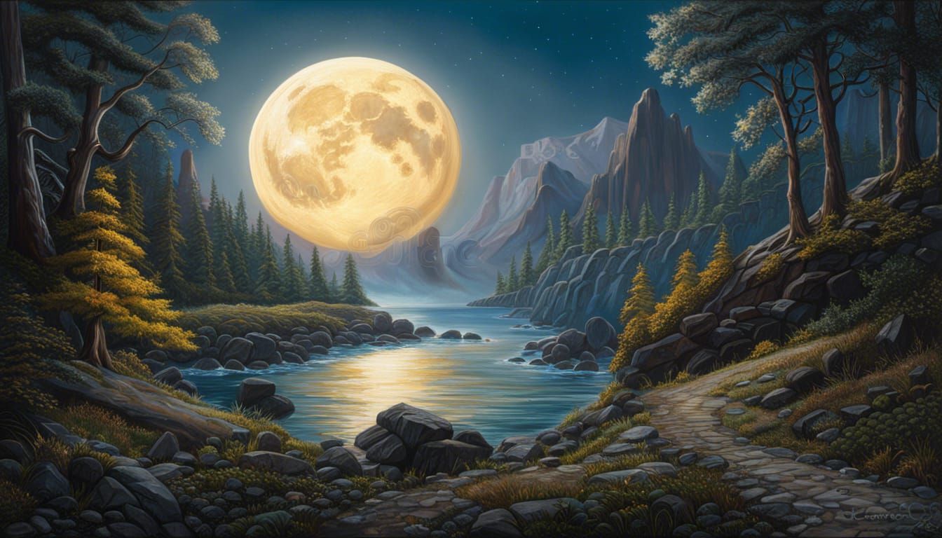 Fantasy Moon Rise on Albion: Oil on Canvas
