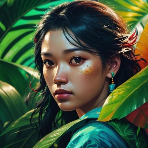 Hyperrealistic Tropical Scene with Splash Art Style