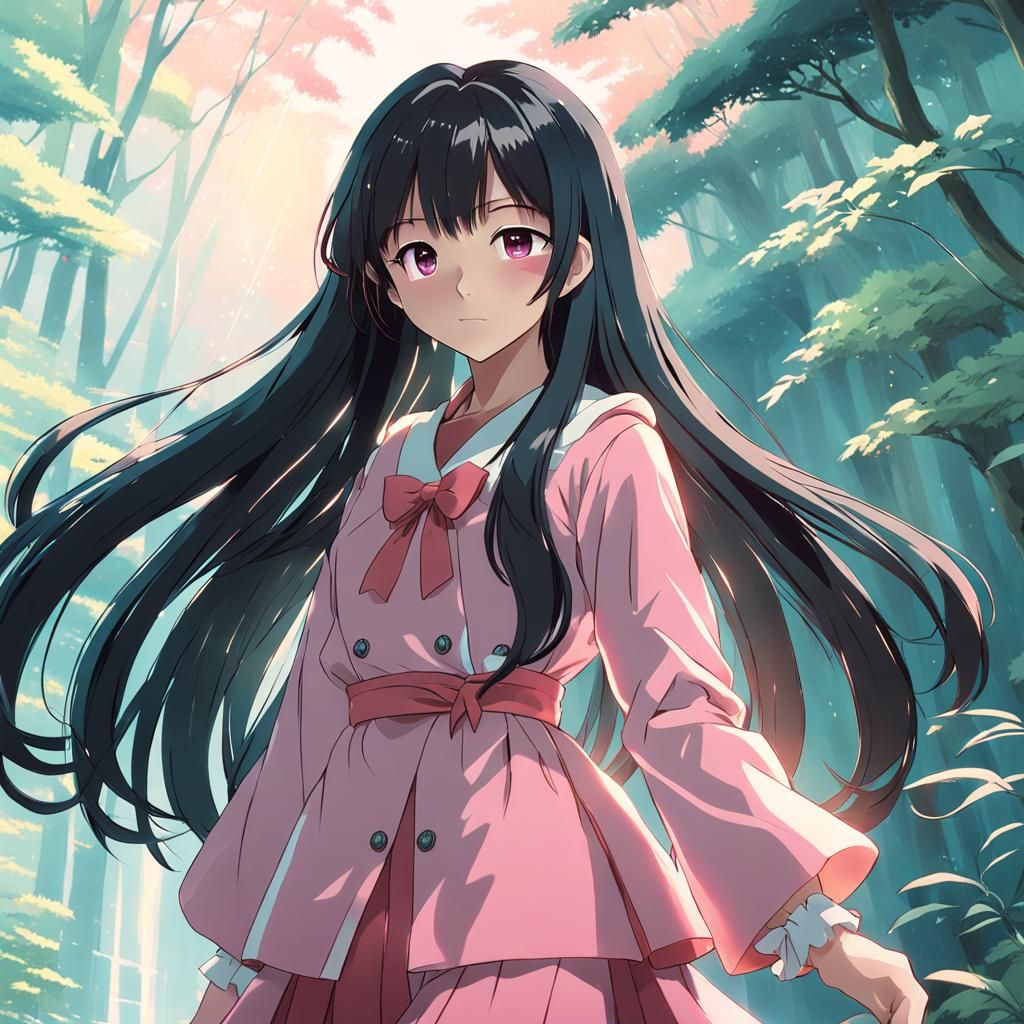 Anime Girl with Silky Hair in Ghibli Style