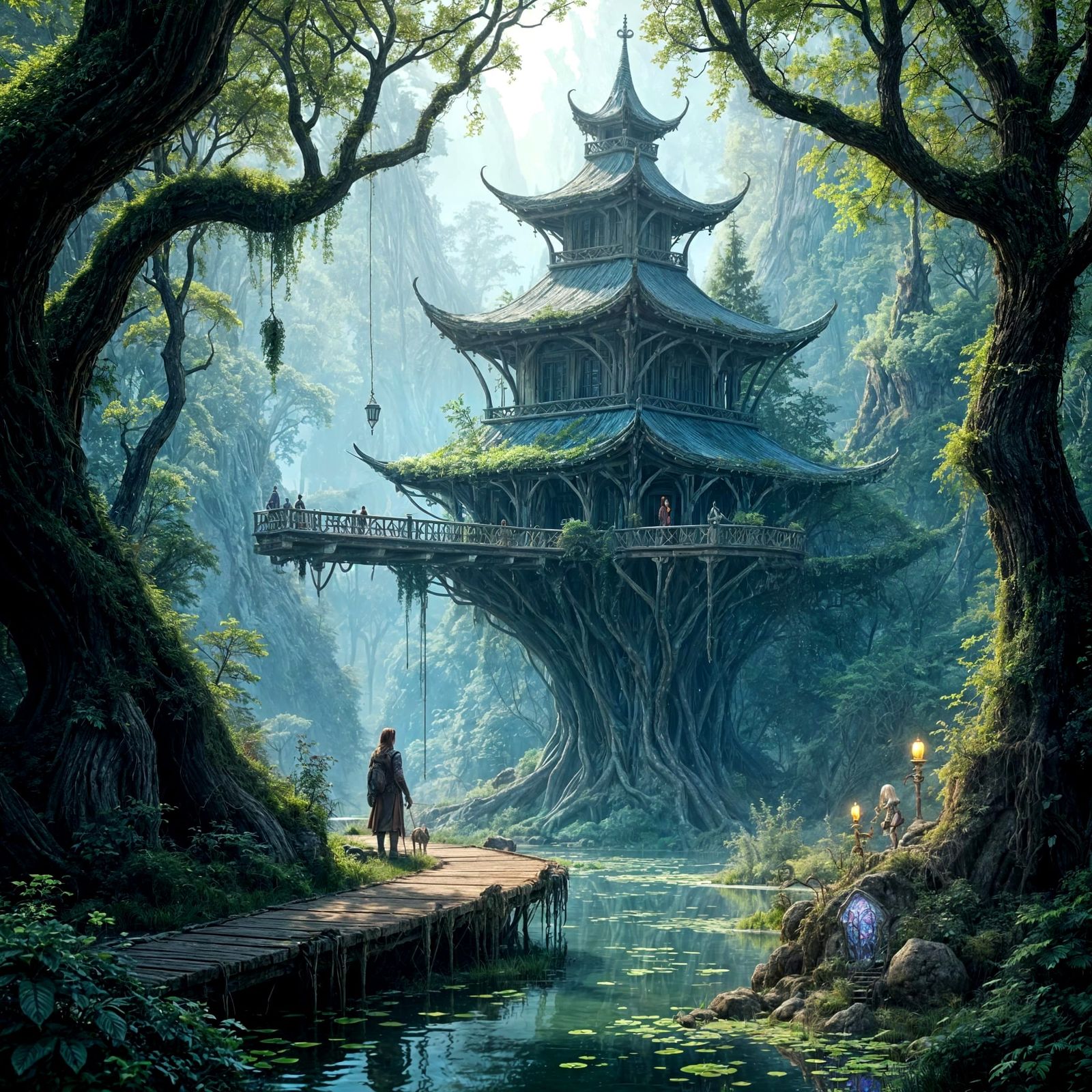 Ethereal Elven Outpost Amidst Primal Wetlands