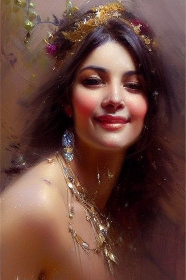 Brunette Greek Goddess in Detailed Oil Painting