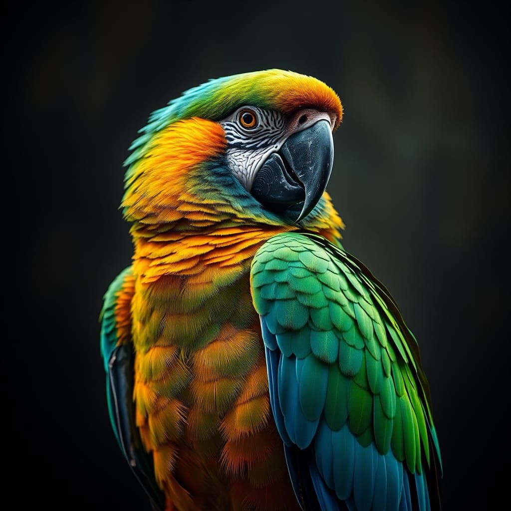 Majestic Parrot with Resplendent Plumage in HDR