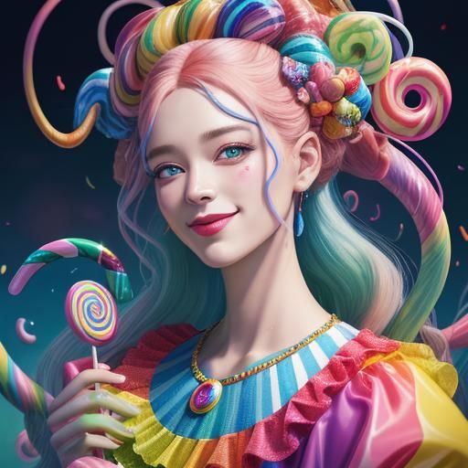 Hyperrealistic Candyland Medusa in Mixed Media Style