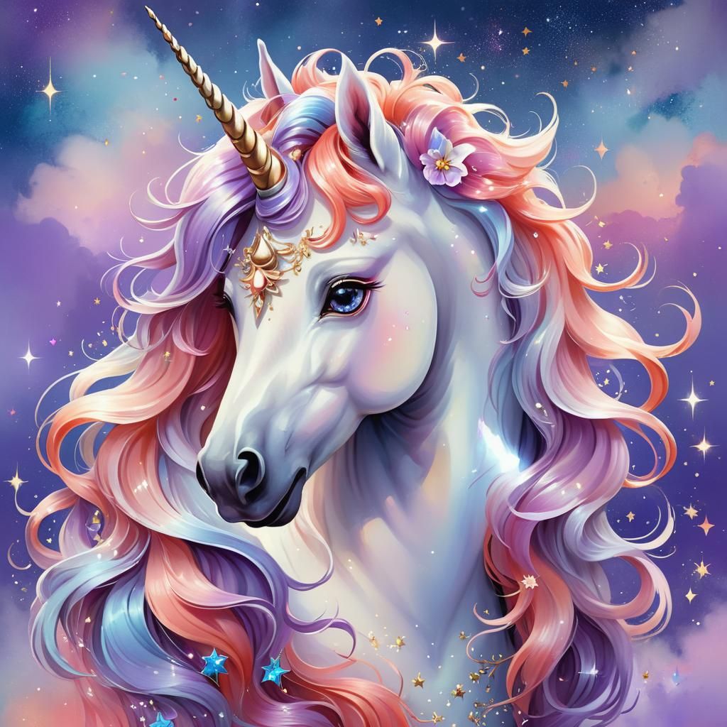 Dreamy Unicorn Portrait in Art Nouveau Style