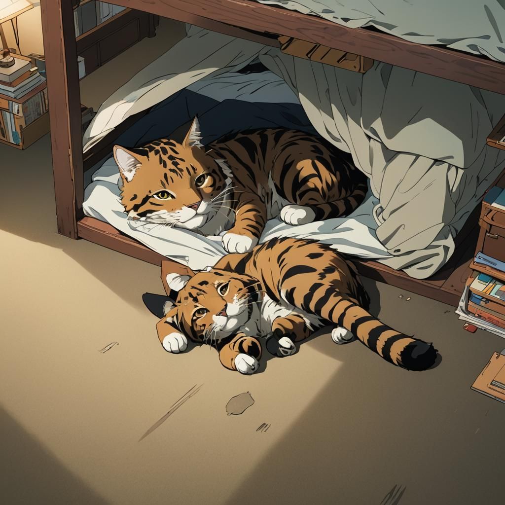 Big Cat Under Bed: Studio Ghibli Anime Style