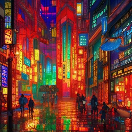 Stained Glass Tokyo Cityscape in Unreal Engine