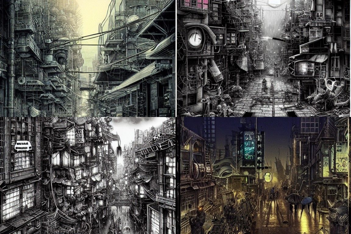 Gritty Anime Post-War Cityscape at Golden Hour